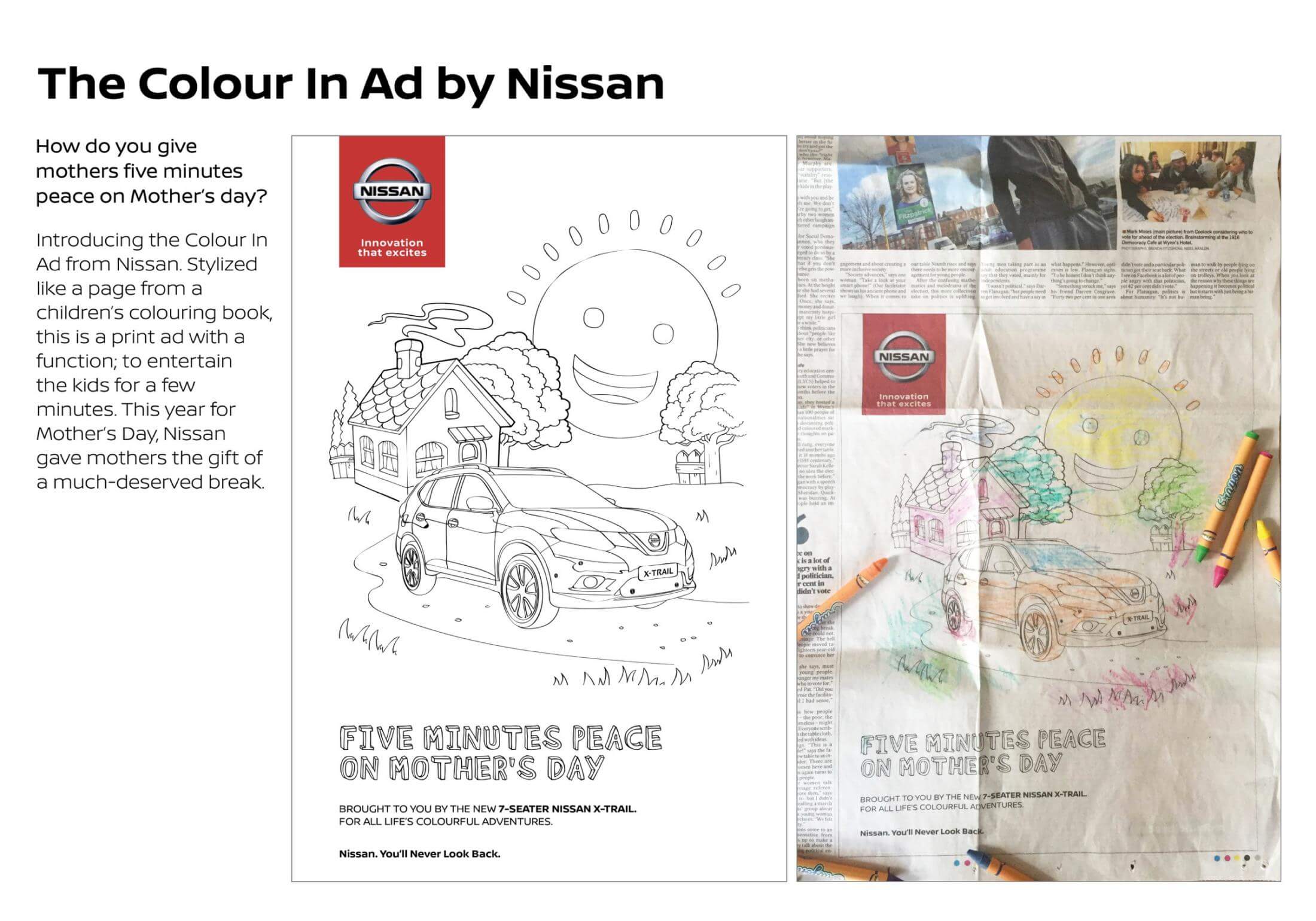 Nissan把讓媽媽休息的概念具體化，成為一則平面廣告。