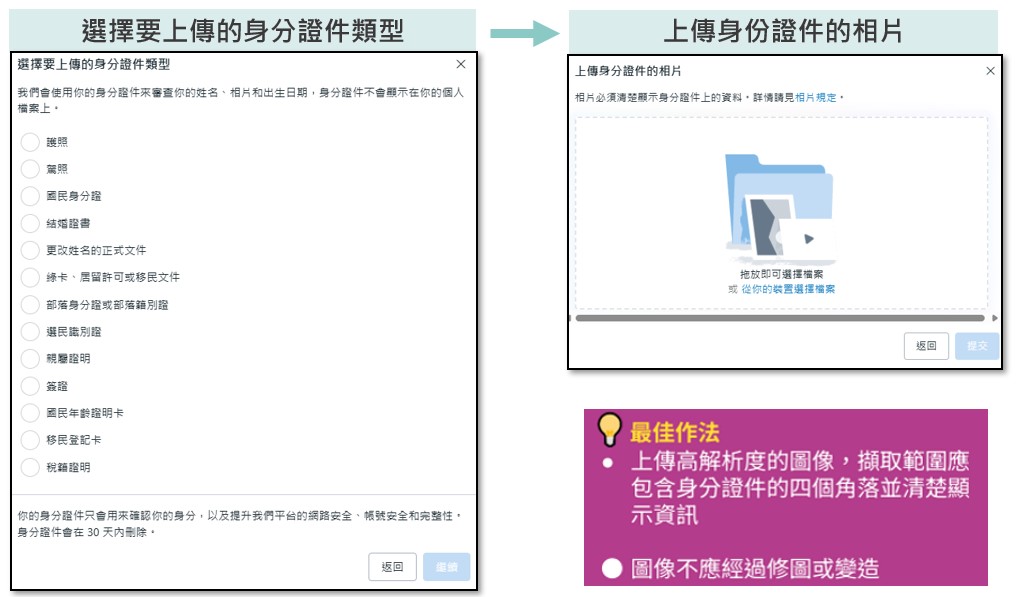 選擇上傳的身份證件類型